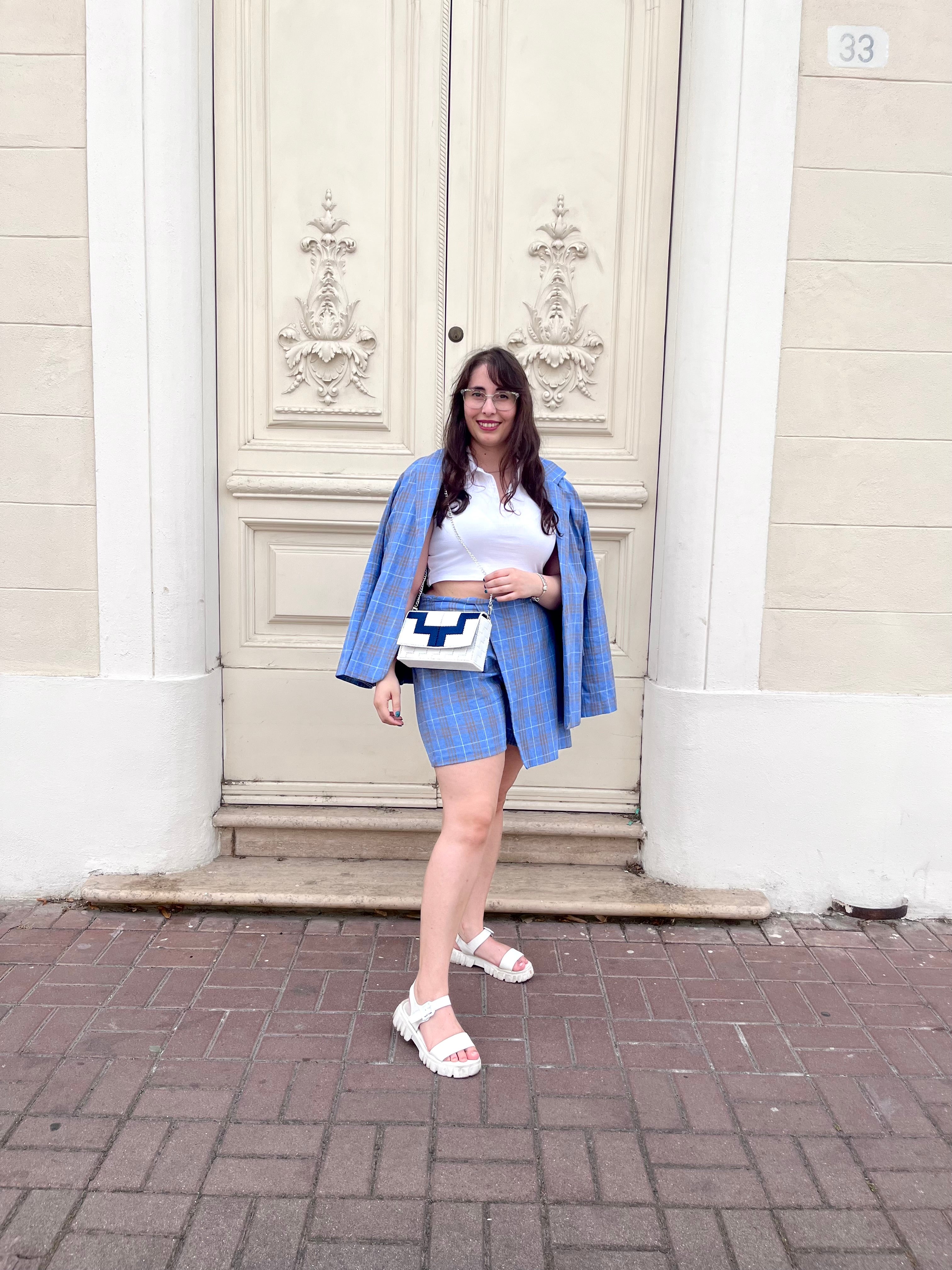 Borsa ricamata in tela canvas: White and blue