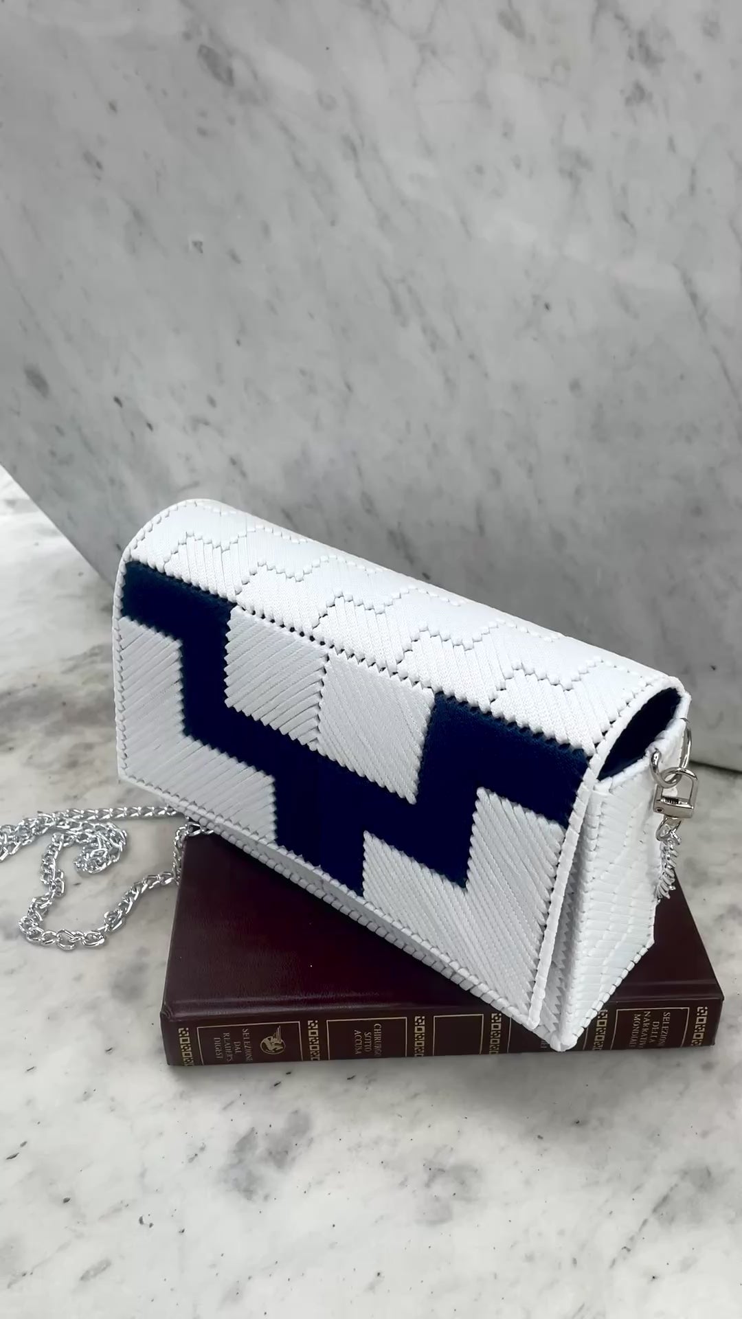 Borsa ricamata in tela canvas: White and blue
