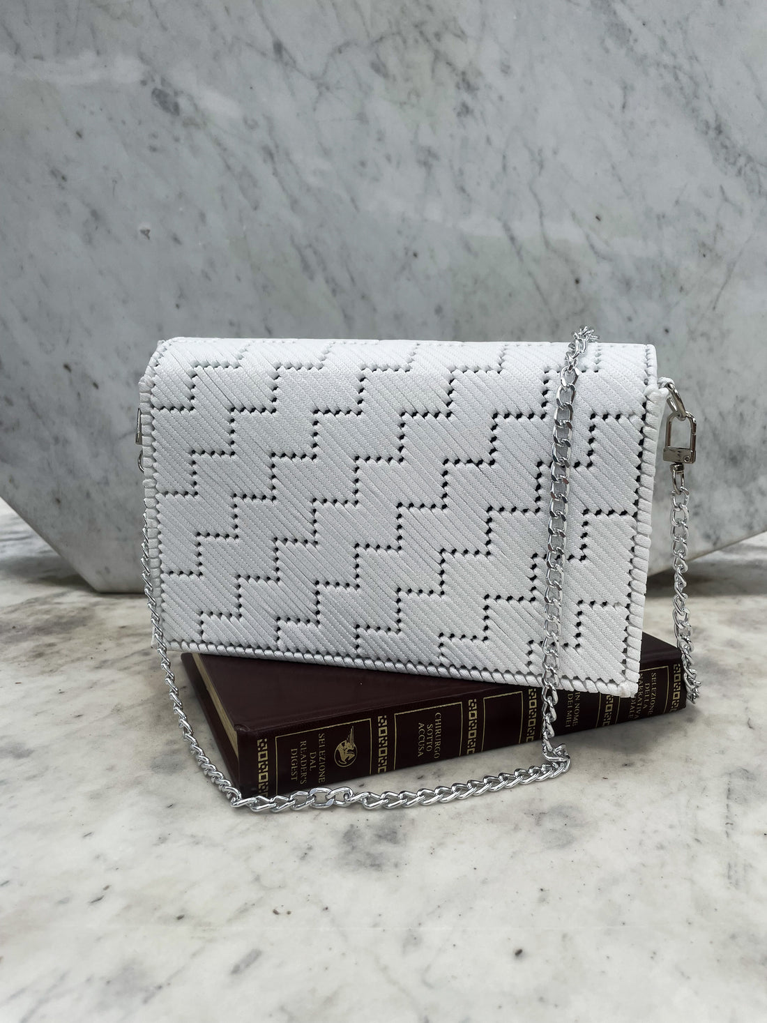 Borsa ricamata in tela canvas: White and blue