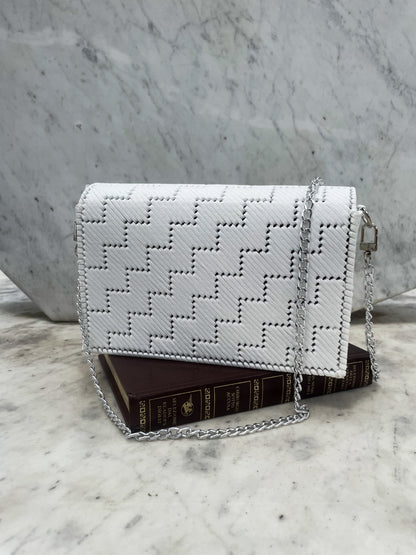 Borsa ricamata in tela canvas: White and blue
