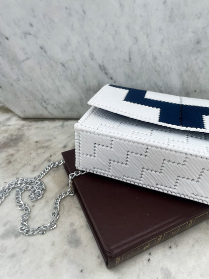 Borsa ricamata in tela canvas: White and blue