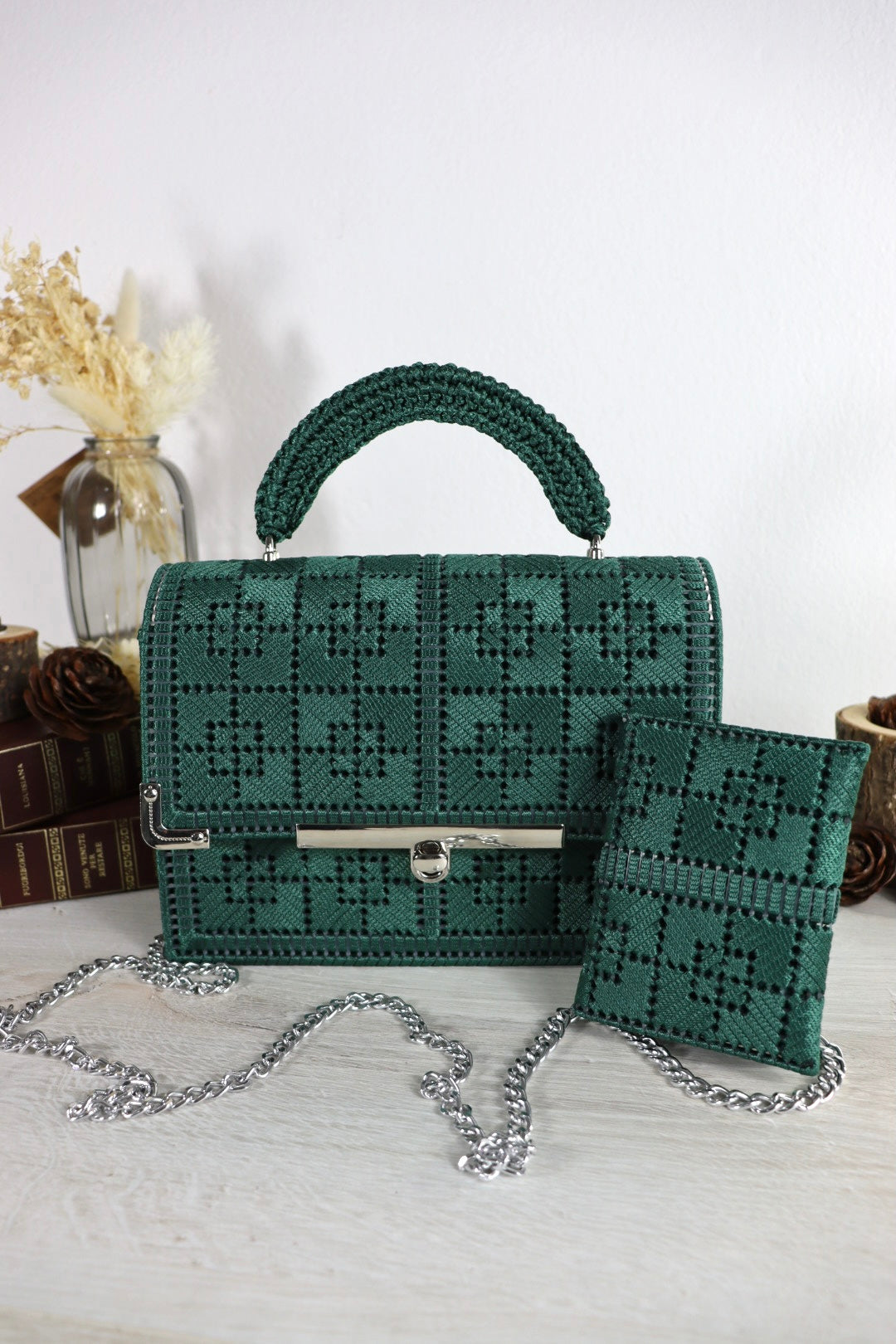 Set Borsa Lumina Verde + Portacarte Luce